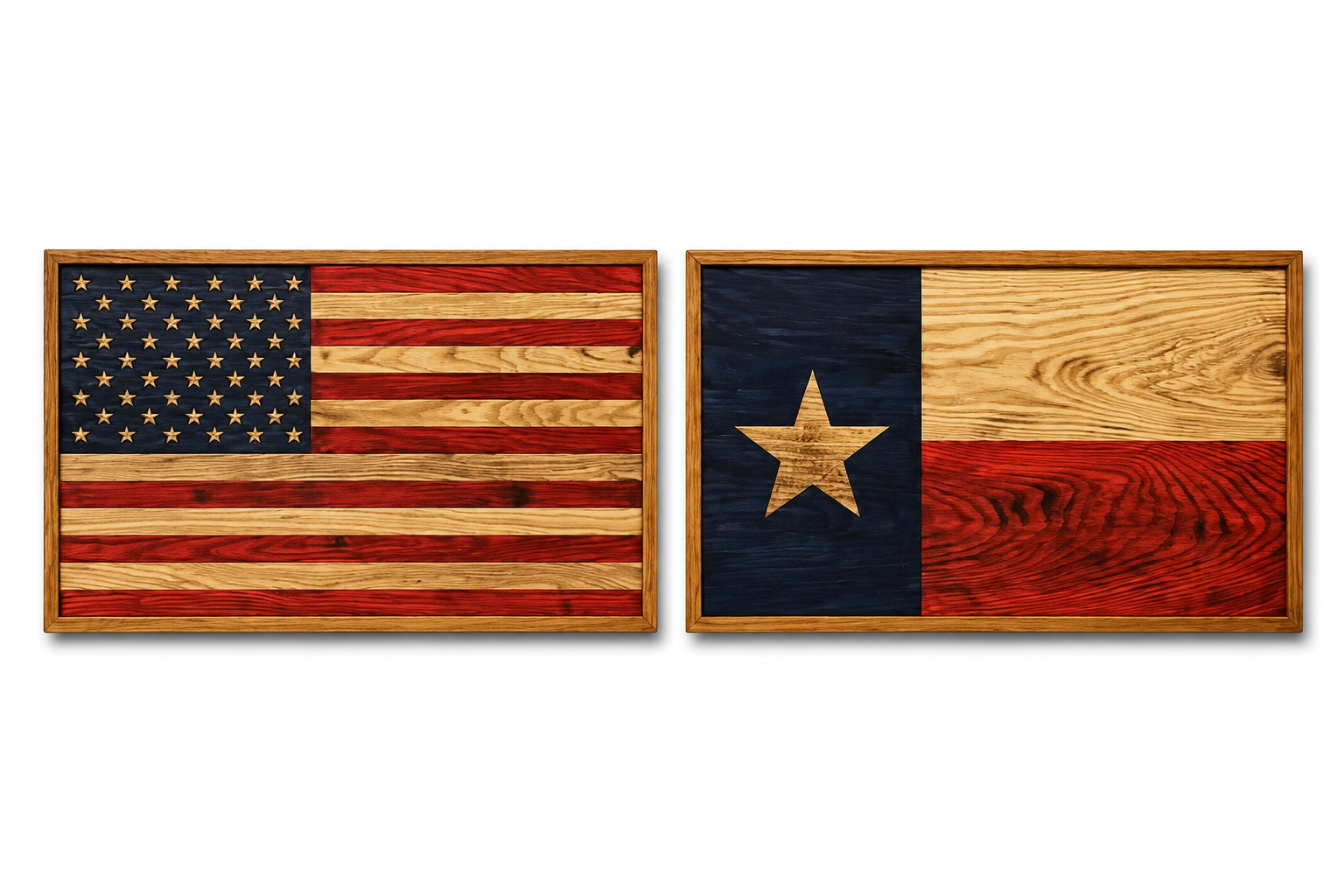 Handcrafted American & Texas Flag Set