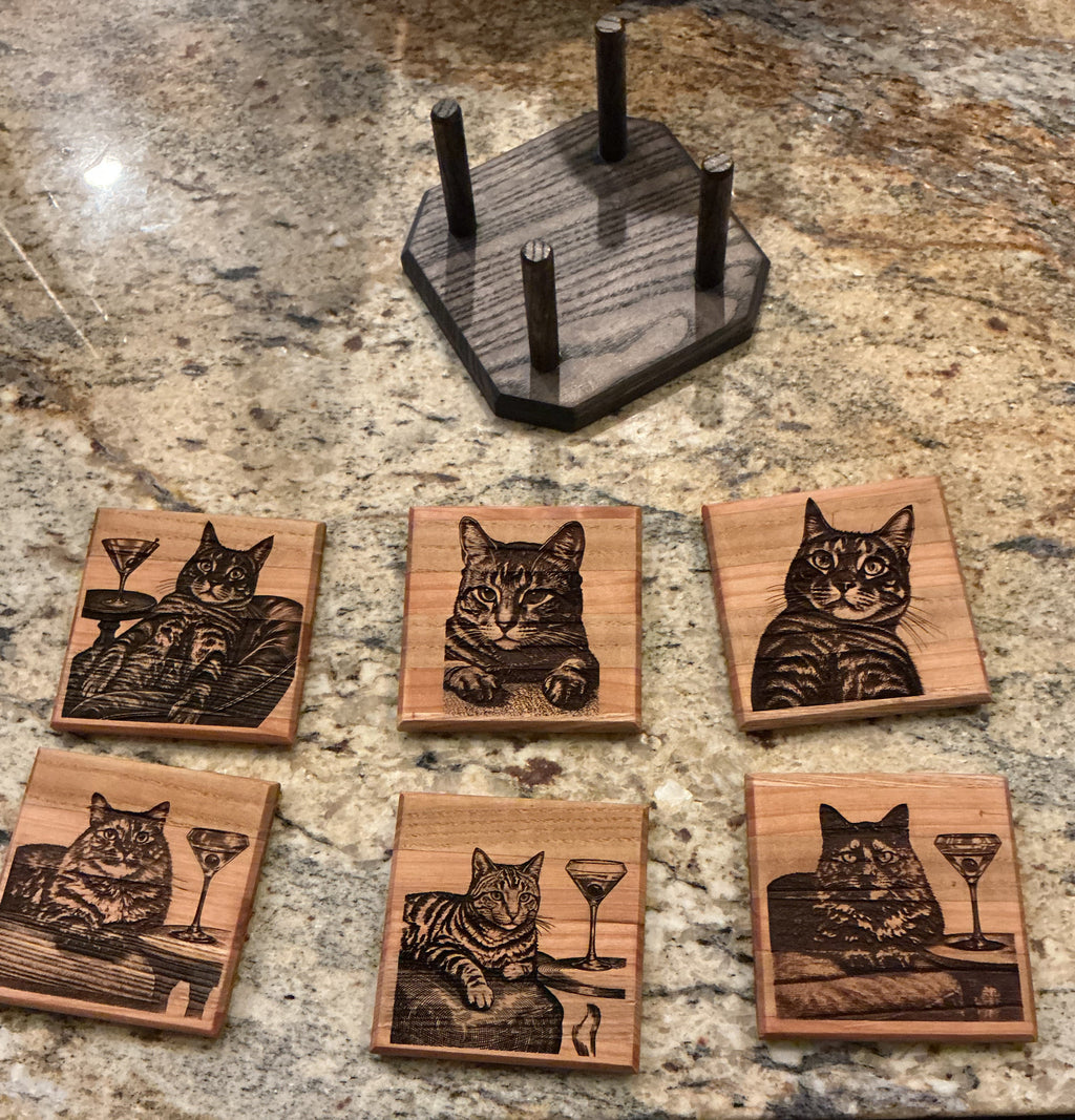 Personalized Hardwood Coaster Set with Display Rack