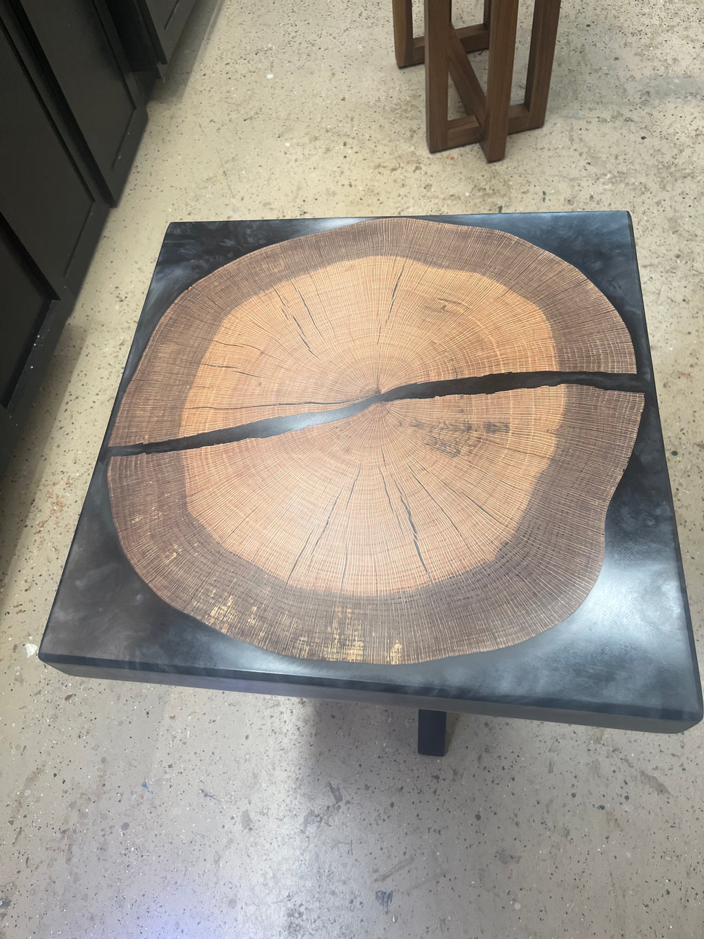 Custom White Oak & Black Epoxy End Table