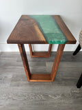 Custom Build Side Table, Black walnut live edge slab with Epoxy