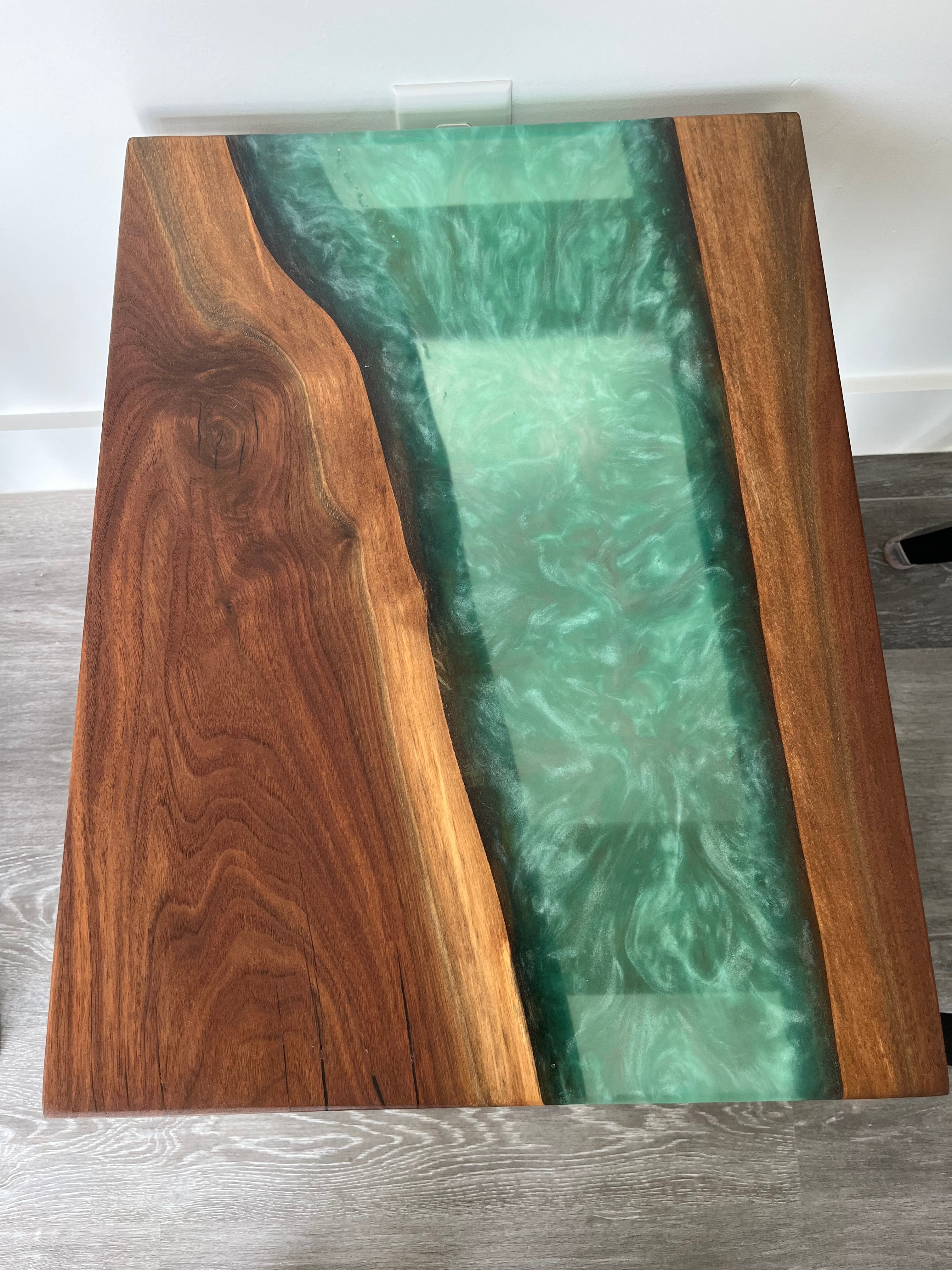 Custom Build Side Table, Black walnut live edge slab with Epoxy