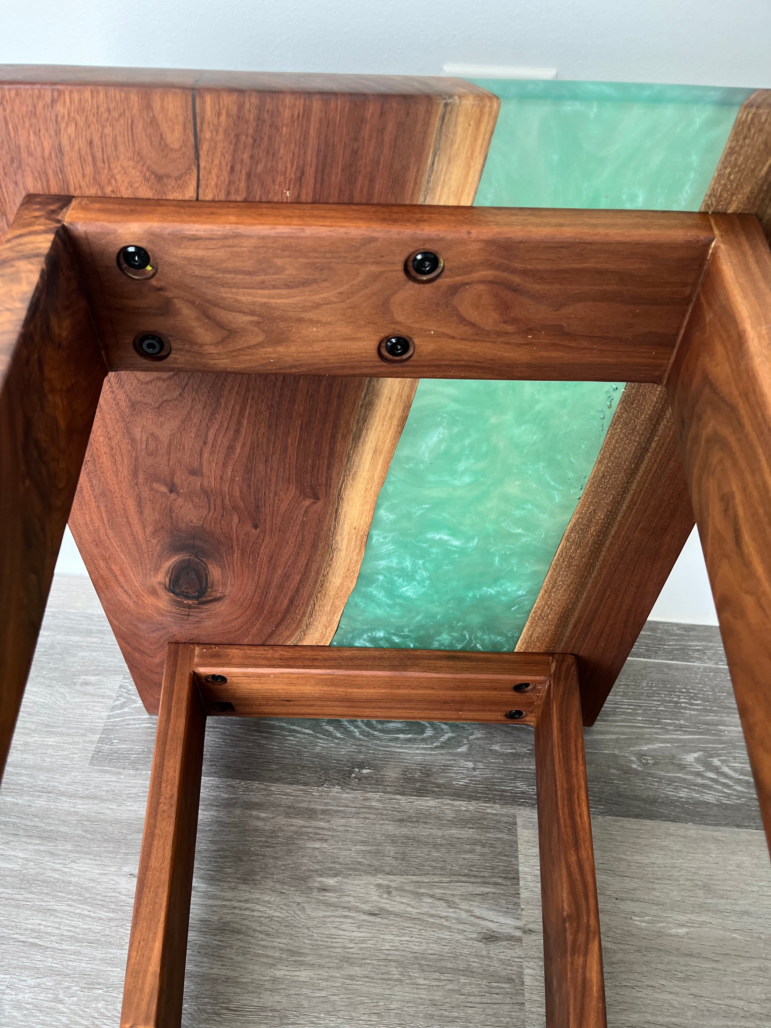 Custom Build Side Table, Black walnut live edge slab with Epoxy