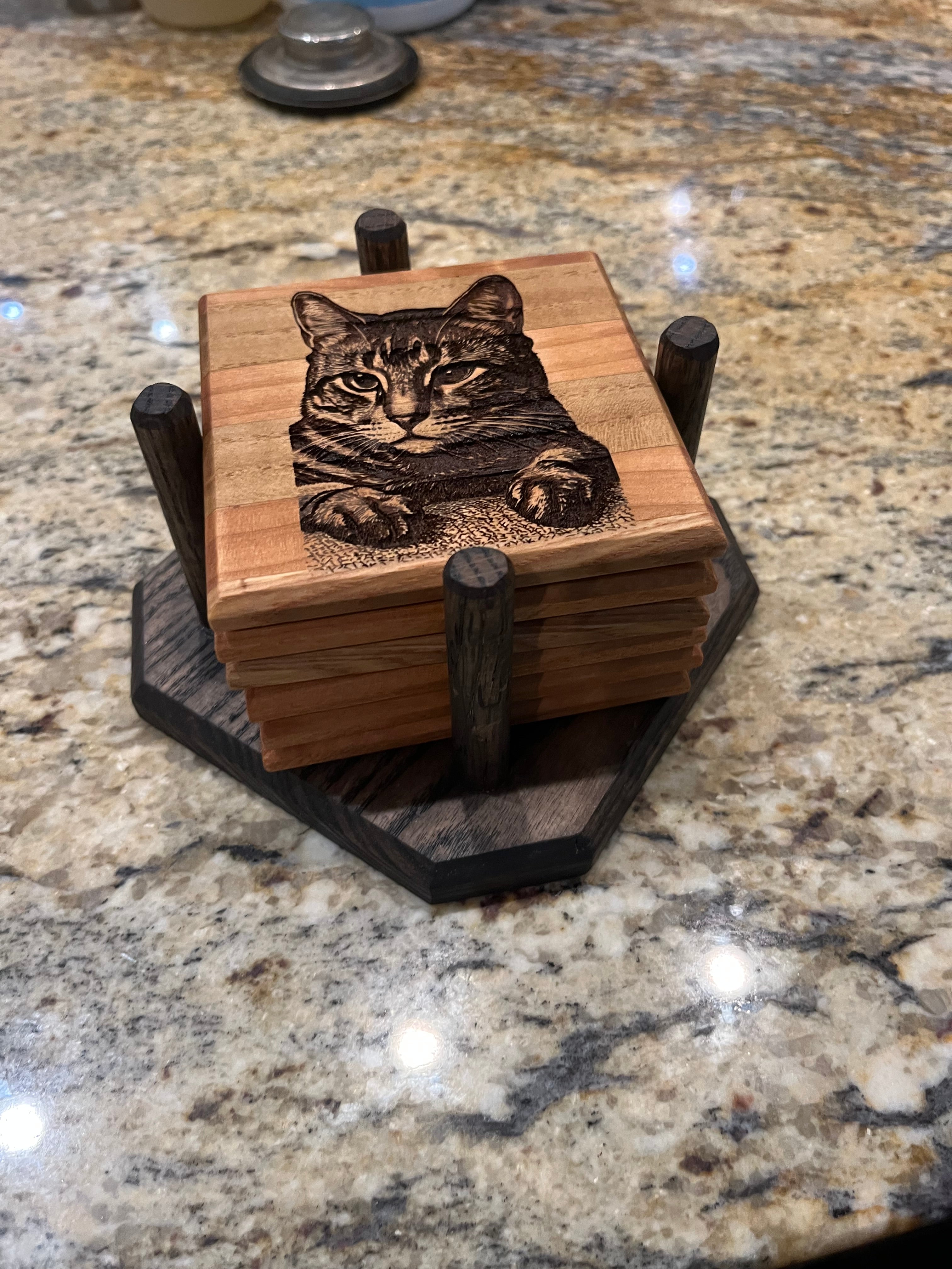 Personalized Hardwood Coaster Set with Display Rack